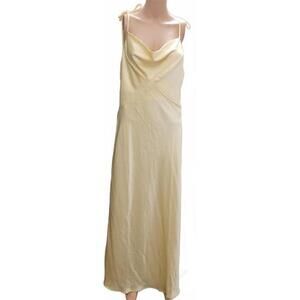 UEZOU Women's Cowl Neck Spaghetti Strap Slip Maxi Dress Yellow Formal Dress XL